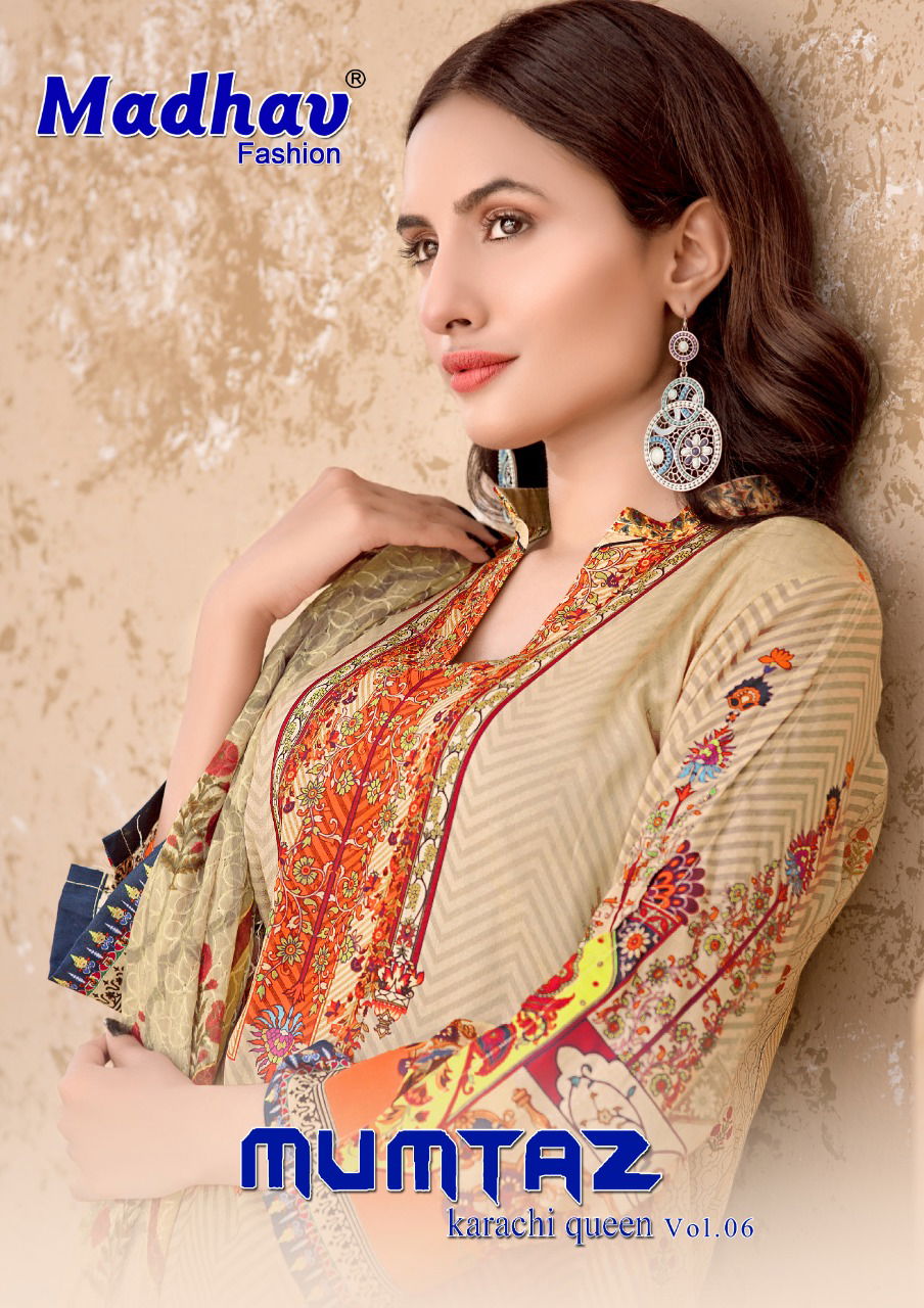 Madhav Fashion Mumtaz 6 Regular Wear Karachi Cotton Printed Dress Material